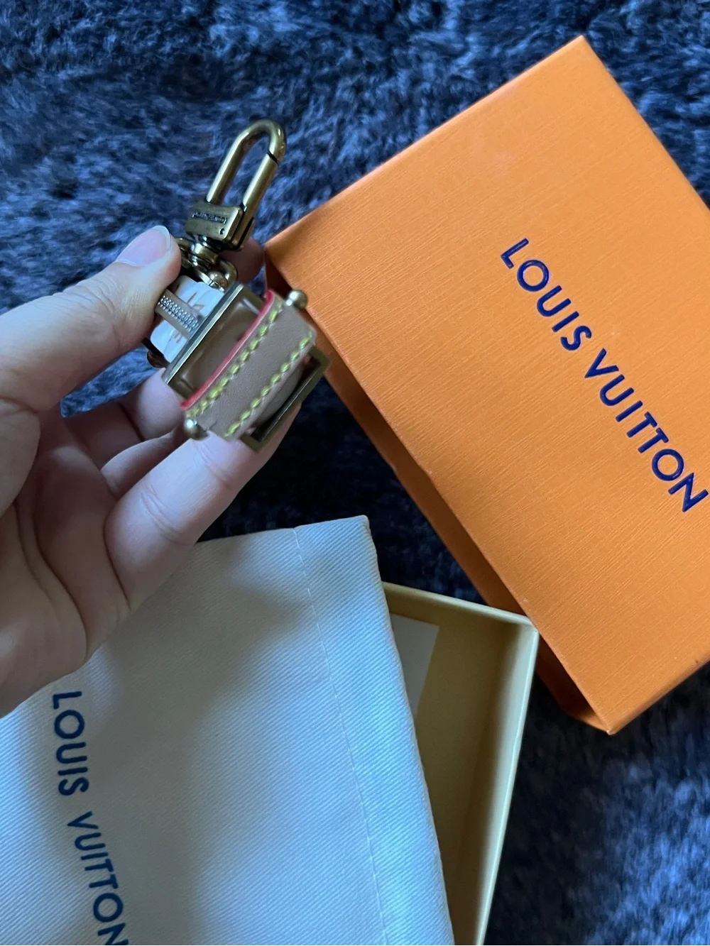 Vintage Louis Vuitton Brass and White dice love Key Charm Keychain gift
